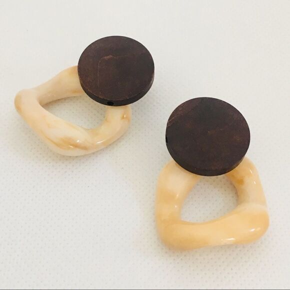Dark Brown Wood Marble Look Drop Earrings NWT - Picture 2 of 7
